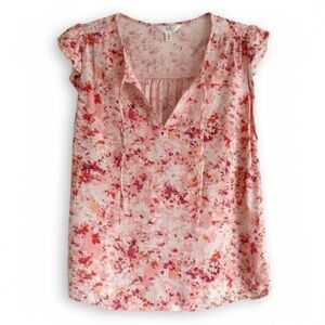 New Time & Tru Pink Floral Flutter Sleeve Boho Tank Top Loose Fit Size Small